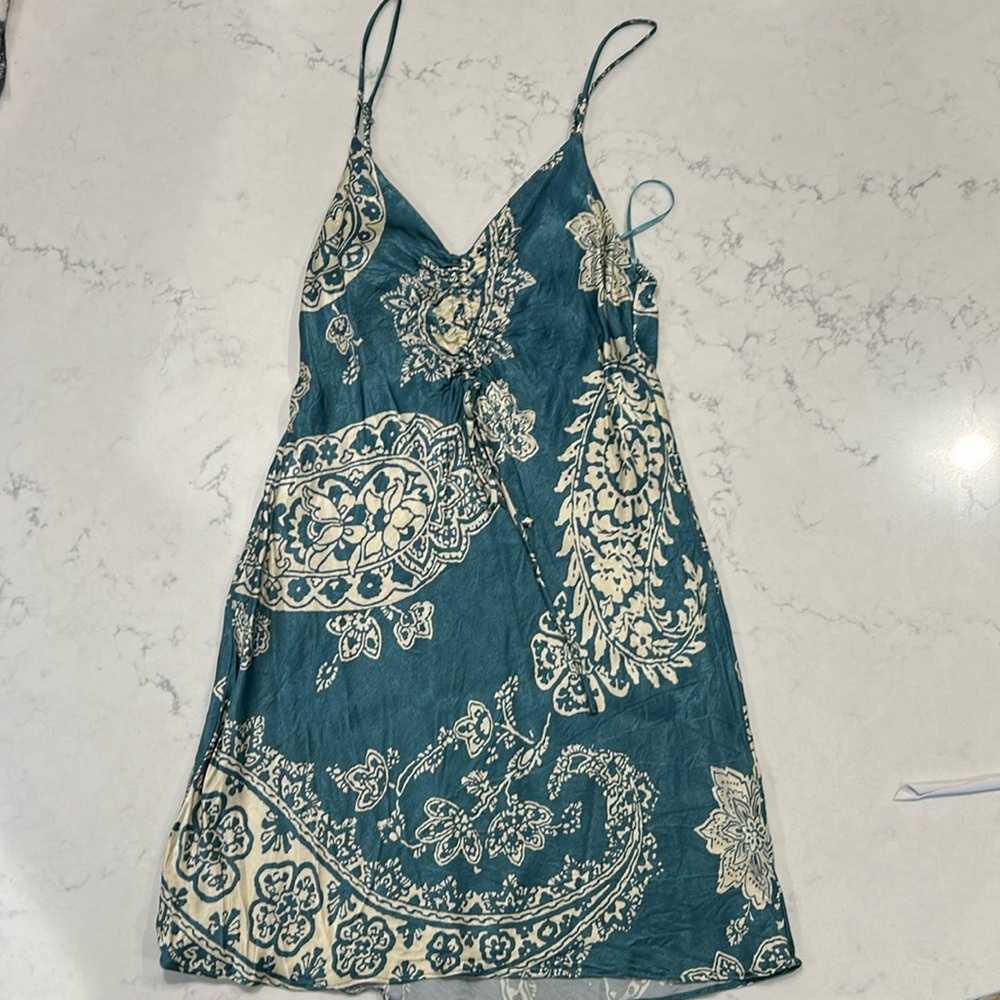 NEW ZARA Satin Effect Print Mini Dress Satin Slip Dress blogger’s favorite XS